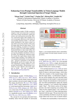 Enhancing Cross-Prompt Transferability in Vision-Language Models through
  Contextual Injection of Target Tokens