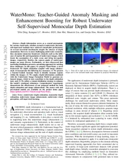 WaterMono: Teacher-Guided Anomaly Masking and Enhancement Boosting for
  Robust Underwater Self-Supervised Monocular Depth Estimation