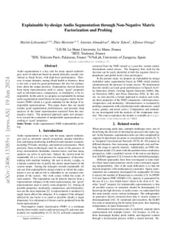 Explainable by-design Audio Segmentation through Non-Negative Matrix
  Factorization and Probing
