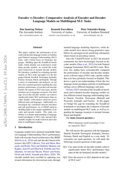 Encoder vs Decoder: Comparative Analysis of Encoder and Decoder Language Models on Multilingual NLU Tasks