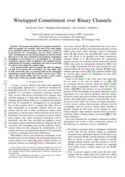 Wiretapped Commitment over Binary Channels