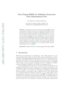Fine-Tuning BERTs for Definition Extraction from Mathematical Text