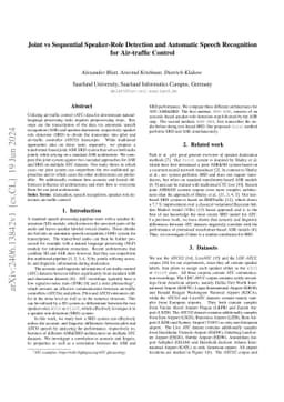 Joint vs Sequential Speaker-Role Detection and Automatic Speech
  Recognition for Air-traffic Control