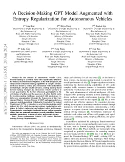 A Decision-Making GPT Model Augmented with Entropy Regularization for
  Autonomous Vehicles