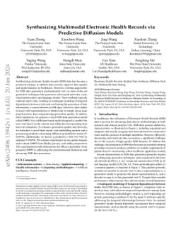 Synthesizing Multimodal Electronic Health Records via Predictive
  Diffusion Models
