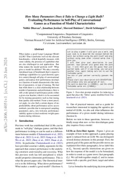 How Many Parameters Does it Take to Change a Light Bulb? Evaluating
  Performance in Self-Play of Conversational Games as a Function of Model
  Characteristics