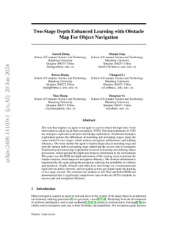 Two-Stage Depth Enhanced Learning with Obstacle Map For Object
  Navigation