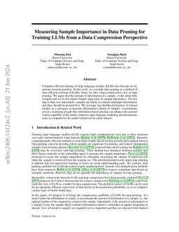 Measuring Sample Importance in Data Pruning for Training LLMs from a
  Data Compression Perspective