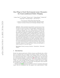 One Fling to Goal: Environment-aware Dynamics for Goal-conditioned
  Fabric Flinging