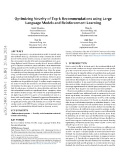 Optimizing Novelty of Top-k Recommendations using Large Language Models
  and Reinforcement Learning