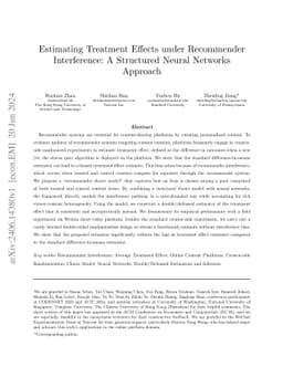 Estimating Treatment Effects under Recommender Interference: A
  Structured Neural Networks Approach