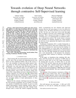 Towards evolution of Deep Neural Networks through contrastive
  Self-Supervised learning
