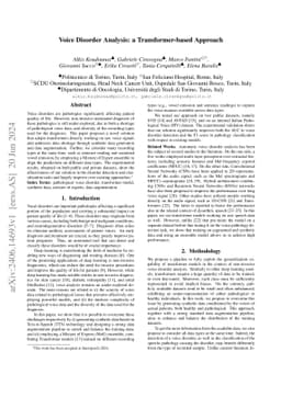 Voice Disorder Analysis: a Transformer-based Approach