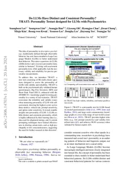 Do LLMs Have Distinct and Consistent Personality? TRAIT: Personality Testset designed for LLMs with Psychometrics