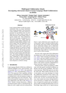 MultiAgent Collaboration Attack: Investigating Adversarial Attacks in
  Large Language Model Collaborations via Debate
