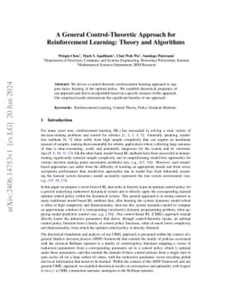 A General Control-Theoretic Approach for Reinforcement Learning: Theory
  and Algorithms