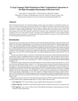A Large Language Model Outperforms Other Computational Approaches to the
  High-Throughput Phenotyping of Physician Notes