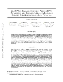 ChatGPT as Research Scientist: Probing GPT's Capabilities as a Research
  Librarian, Research Ethicist, Data Generator and Data Predictor