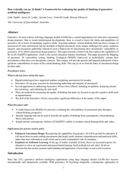 How critically can an AI think? A framework for evaluating the quality
  of thinking of generative artificial intelligence
