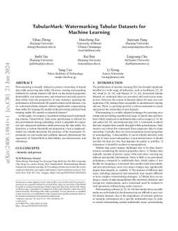 TabularMark: Watermarking Tabular Datasets for Machine Learning