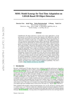 MOS: Model Synergy for Test-Time Adaptation on LiDAR-Based 3D Object Detection