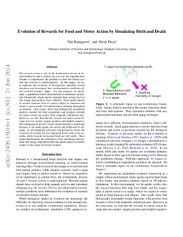 Evolution of Rewards for Food and Motor Action by Simulating Birth and
  Death