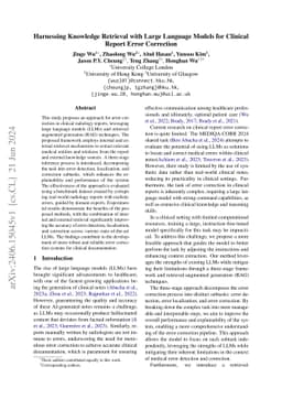 Harnessing Knowledge Retrieval with Large Language Models for Clinical
  Report Error Correction