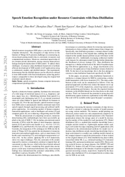 Speech Emotion Recognition under Resource Constraints with Data
  Distillation