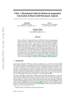 UDA: A Benchmark Suite for Retrieval Augmented Generation in Real-world
  Document Analysis