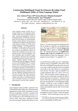 Constructing Multilingual Visual-Text Datasets Revealing Visual
  Multilingual Ability of Vision Language Models