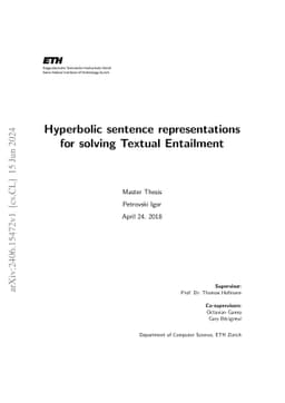 Hyperbolic sentence representations for solving Textual Entailment