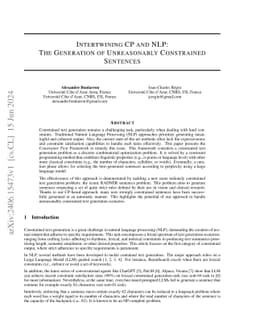 Intertwining CP and NLP: The Generation of Unreasonably Constrained
  Sentences