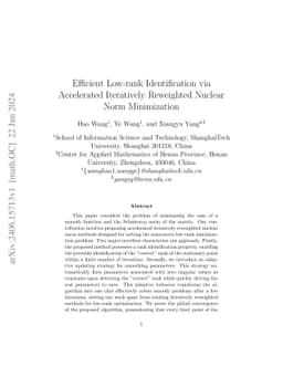 Efficient Low-rank Identification via Accelerated Iteratively Reweighted
  Nuclear Norm Minimization