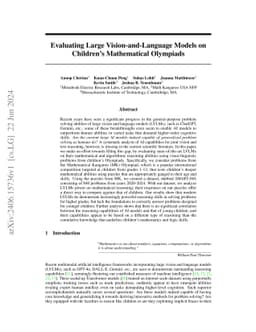 Evaluating Large Vision-and-Language Models on Children's Mathematical
  Olympiads