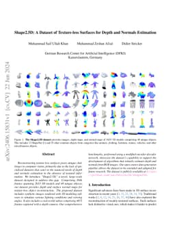 Shape2.5D: A Dataset of Texture-less Surfaces for Depth and Normals
  Estimation