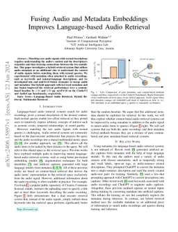 Fusing Audio and Metadata Embeddings Improves Language-based Audio
  Retrieval