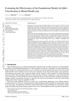 Evaluating the Effectiveness of the Foundational Models for Q&A
  Classification in Mental Health care