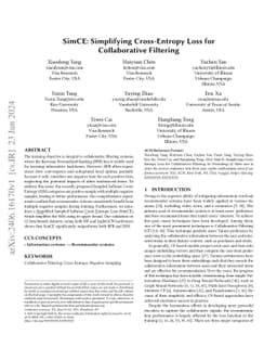 SimCE: Simplifying Cross-Entropy Loss for Collaborative Filtering