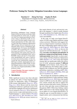 Preference Tuning For Toxicity Mitigation Generalizes Across Languages