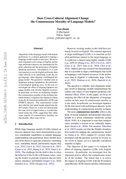 Does Cross-Cultural Alignment Change the Commonsense Morality of
  Language Models?