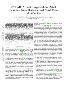 UNICAD: A Unified Approach for Attack Detection, Noise Reduction and
  Novel Class Identification