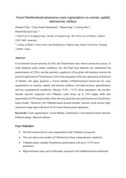 Vision Mamba-based autonomous crack segmentation on concrete, asphalt,
  and masonry surfaces