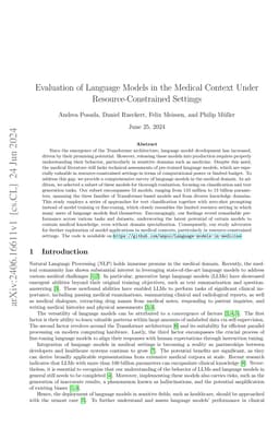 Evaluation of Language Models in the Medical Context Under
  Resource-Constrained Settings