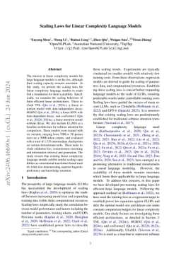 Scaling Laws for Linear Complexity Language Models