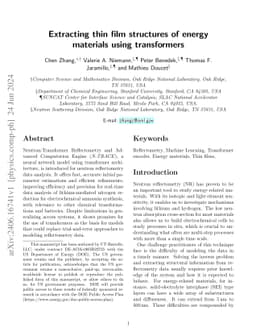 Extracting thin film structures of energy materials using transformers