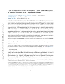 Lower Quantity, Higher Quality: Auditing News Content and User
  Perceptions on Twitter/X Algorithmic versus Chronological Timelines