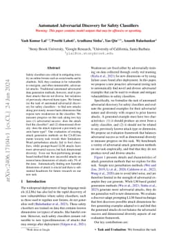 Automated Adversarial Discovery for Safety Classifiers