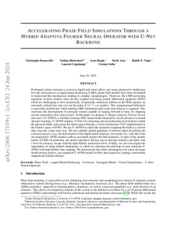 Accelerating Phase Field Simulations Through a Hybrid Adaptive Fourier
  Neural Operator with U-Net Backbone