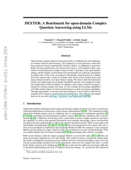 DEXTER: A Benchmark for open-domain Complex Question Answering using
  LLMs