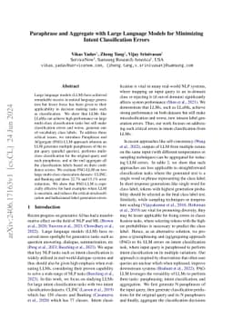 Paraphrase and Aggregate with Large Language Models for Minimizing
  Intent Classification Errors